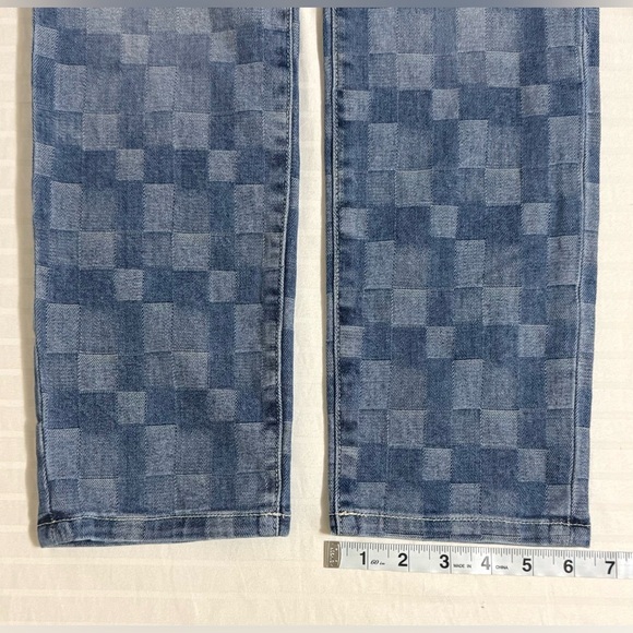 Current/Elliott The Fling Slim Boyfriend Checkered Jeans Distressed Blue Size 27 - Picture 11 of 16